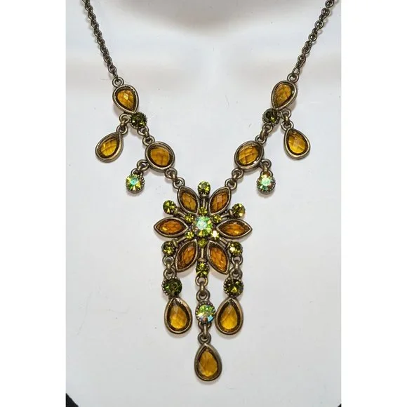 Vintage Wood Faerie Sparkly Floral Necklace - Picture 1 of 6
